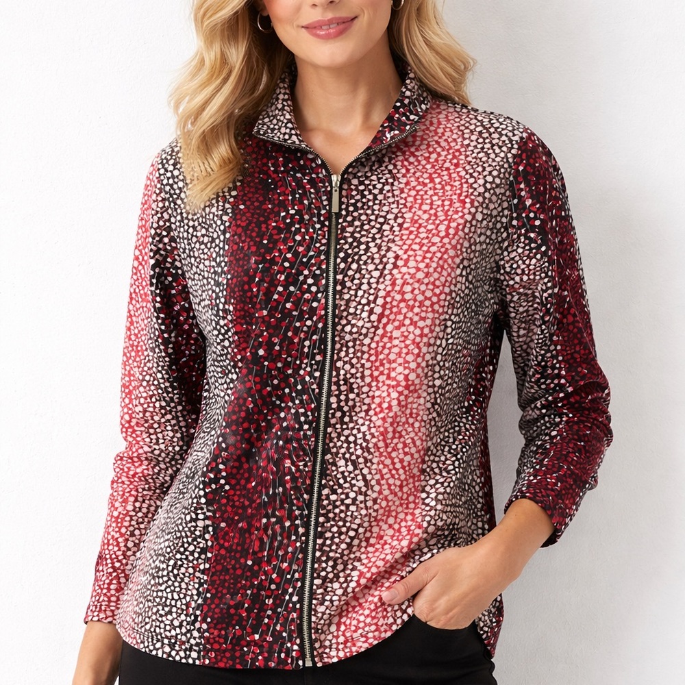 Women's Red and Black Zip-Up Jacket
